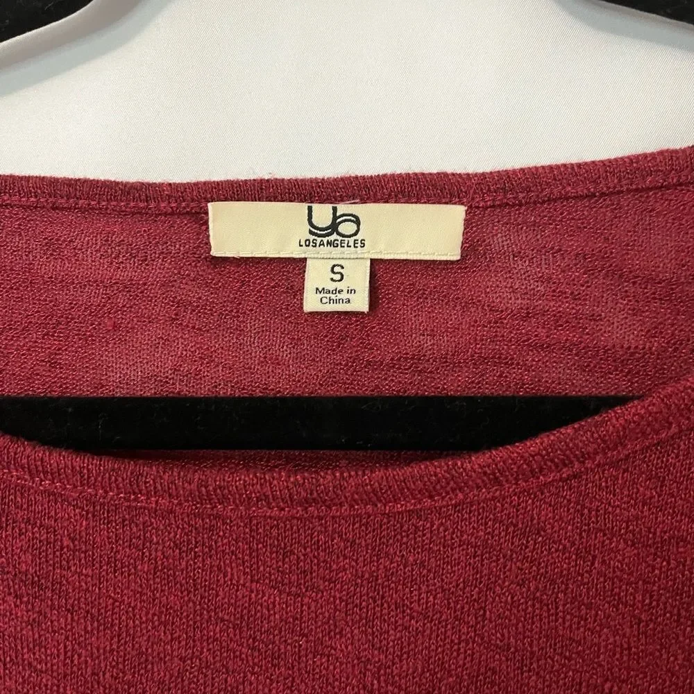Ya Los Angeles Red Lightweight Knit Lace Accent Long Sleeve Size S